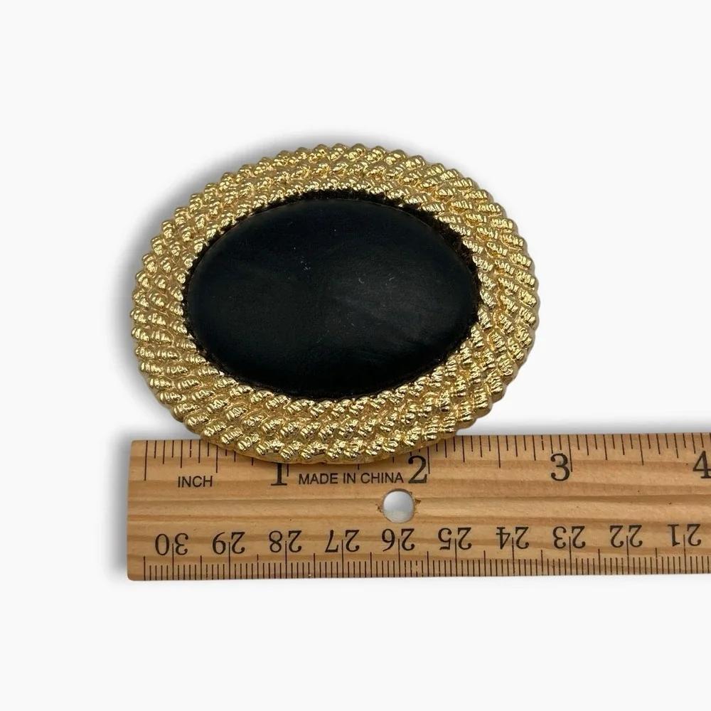 DAY LOR Vintage 1980's Black Leather Gold Tone Buckle Oval Twisted Rope